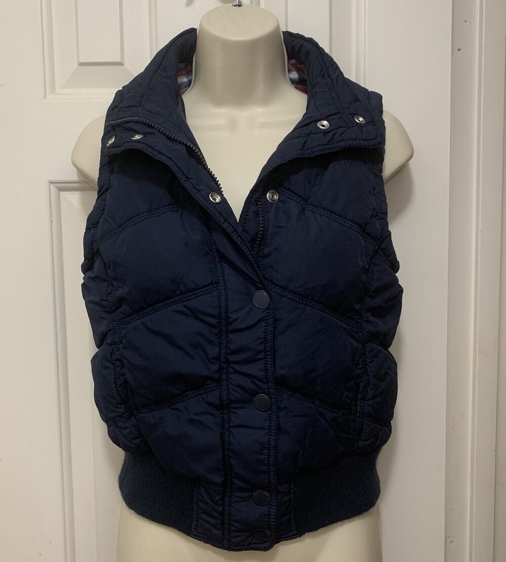 Vintage Y2K Aeropostale Navy Puffer Vest Plaid Lined Medium
